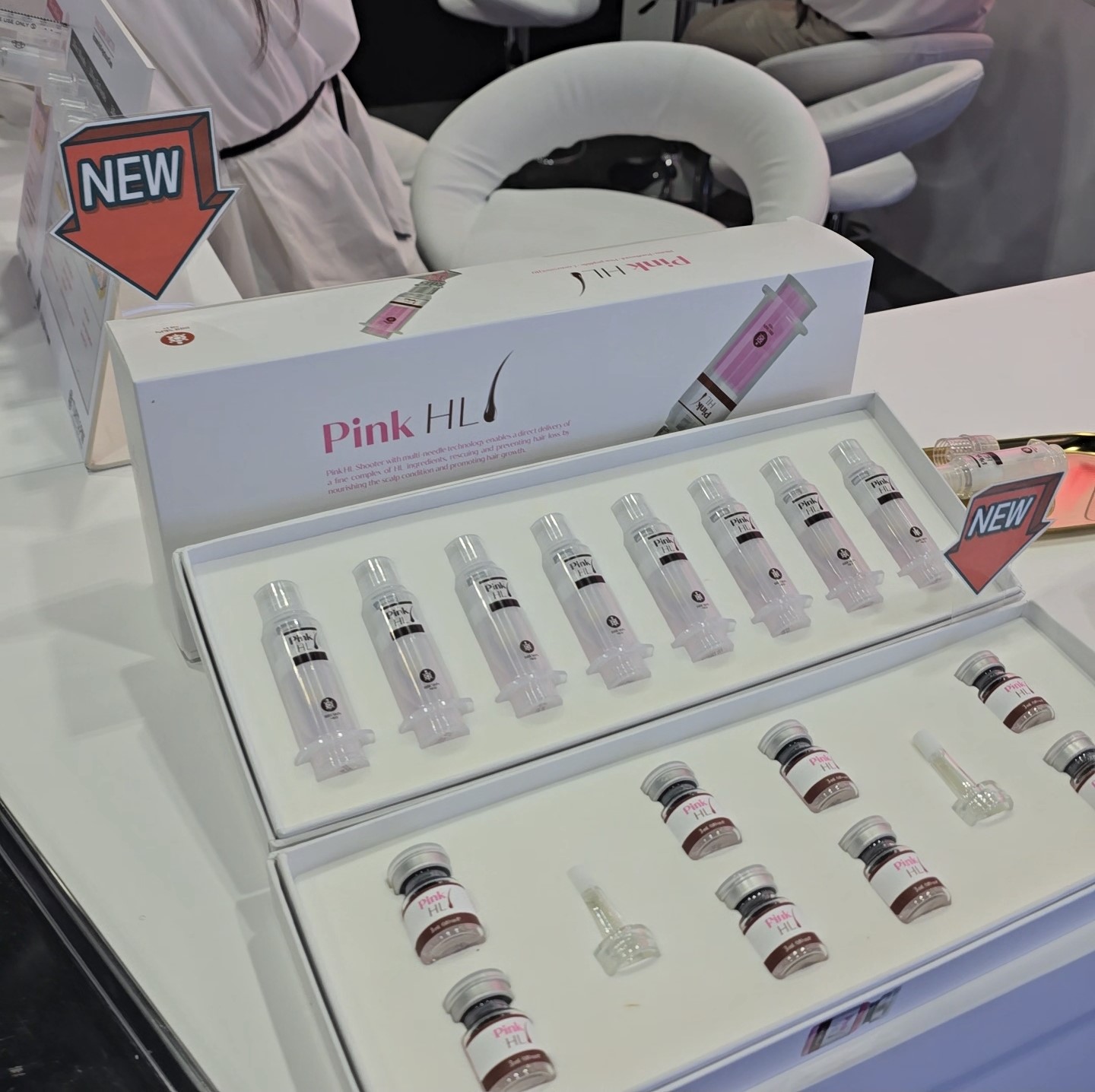 Ribeskin MED Pink HL Hair Loss product on display at Dubai Derma 2024